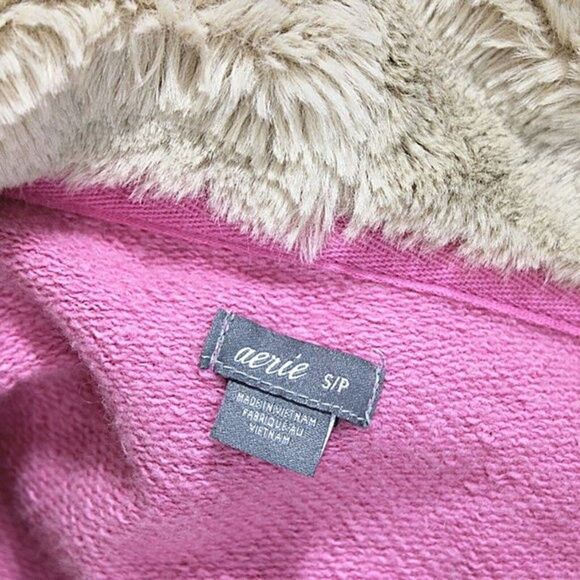 American Eagle Hoodie Sweatshirt Pullover Faux Fur Lined Pink Women’s Small - Picture 6 of 9